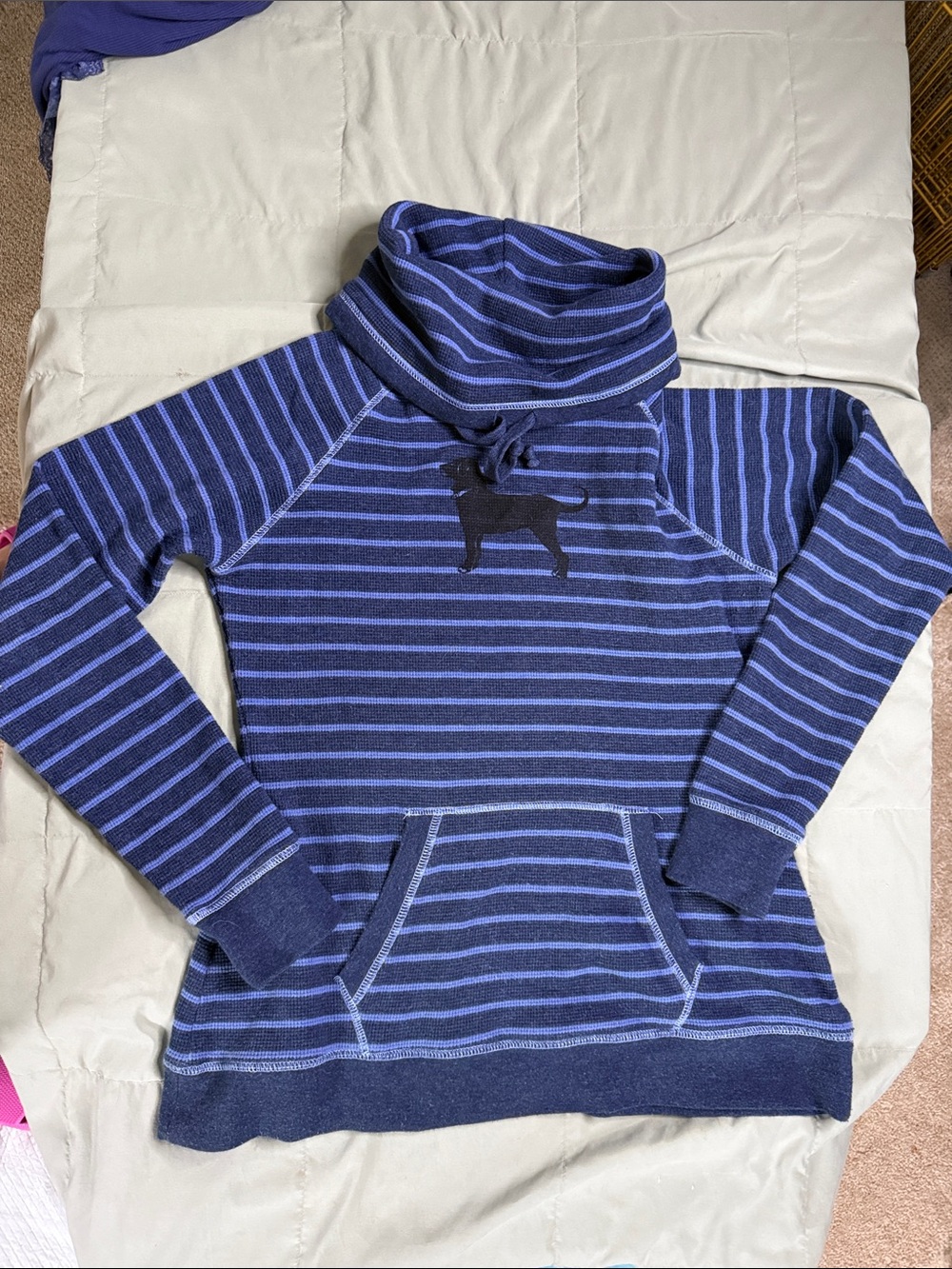 The Black Dog Navy blue Striped Cowl Neck Sweater sz S preppy nautical